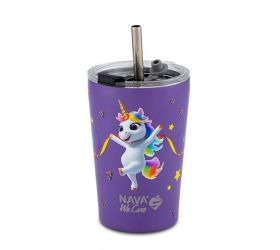 Termohrnček so slamkou 350 ml nerez, jednorožec fialový NAVA