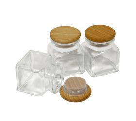 Korenička sklenená/drevený vrchnák, objem 120ml, sada 3ks