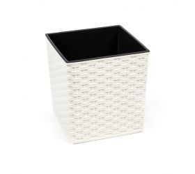 Kvetináč plastový, dĺžka strany 25cm, JUKA, imitácia ratanu, biely