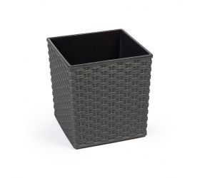 Kvetináč plastový, dĺžka strany 25cm, JUKA, imitácia ratanu, grafit