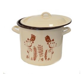 Hrniec 28cm, 14,5L, s pokrievkou, smaltovaný, dekor Vtáčiky