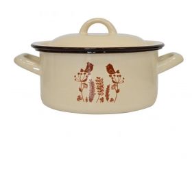 Kastról smaltovaný s pokrievkou, 4L, 22cm, dekor VTÁČIKY