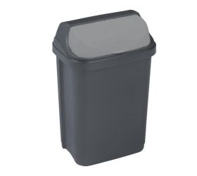 Kôš na odpad so zasúvacím vekom 10L, plastový, ROLL TOP, grafit
