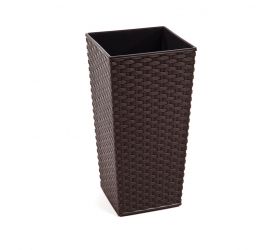 Kvetináč plastový, dĺžka strany 25cm, FINEZJA, imitácia ratanu, hnedý
