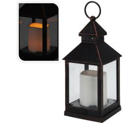 Lampáš svietnik s LED sviečkou 23cm, medený efekt