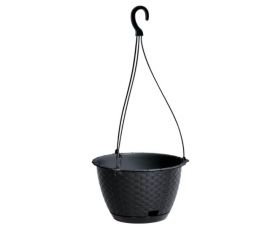 Kvetináč s úchytom plastový, závesný, priemer 21,7cm, RATOLLA, imitácia ratanu, atracit