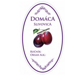 Samolepka DOMÁCA SLIVOVICA, oválna, biela, bal. 16ks etikiet