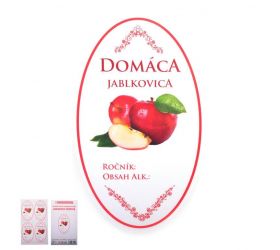 Samolepka DOMÁCA JABLKOVICA, červená, oválna, biela, 16ks etikiet
