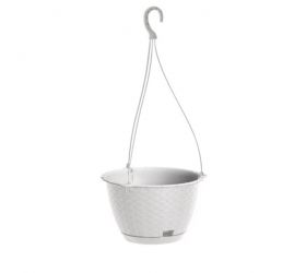 Kvetináč s úchytom plastový závesný, priemer 21,7cm, RATOLLA, imitácia ratanu, biely