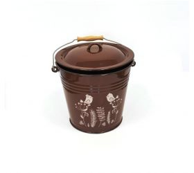 Vedro smaltované, 10L/28cm, s pokrievkou, hnedé, dekor, Vtáčik