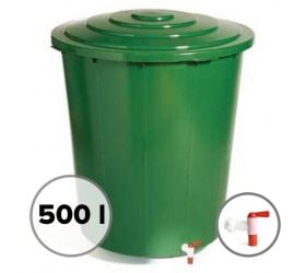 Plastový sud na vodu, objem 500L, s ventilom a vekom, zelený