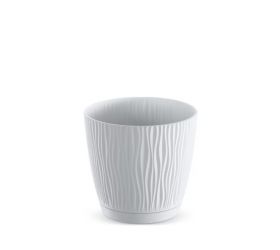 Kvetináč s miskou plastový okrúhly, priemer 17cm, SANDY, biely