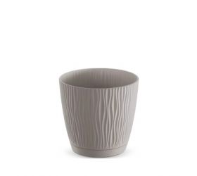 Kvetináč s miskou plastový okrúhly, priemer 17cm, SANDY, mocca