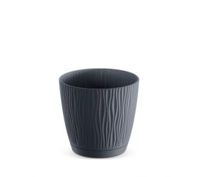 Kvetináč s miskou plastový okrúhly, priemer 17cm, SANDY, antracit