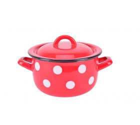 Hrniec 16cm, 1,7L s pokrievkou, smalt červený, dekor BODKY