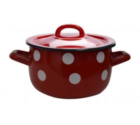 Hrniec 20cm/3,6L, s pokrievkou, smalt červený, dekor BODKY