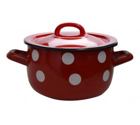 Hrniec s pokrievkou, 22cm/4,7L, smalt červený, dekor BODKY