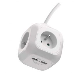 Rozbočovacia kocka s predlžovacím prívodom – 4 zásuvky + 2× USB, 1,9m