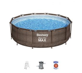 Bazén kruhový Bestway DELUXE 366 x 100 cm s rebríkom a filtráciou, vzor RATAN, nadzemný