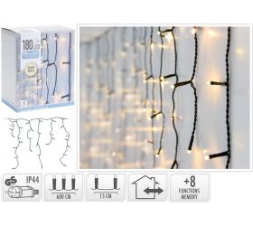 Svetlo vianočné cencúle 180 LED teplé biele, 6 m, s funkciami, vonkajšie/vnútorné