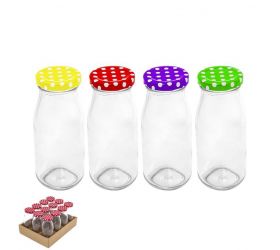 Fľaša na sirup / šťavu TO48, 230ml, číre sklo, balenie 12ks, viečko bodky