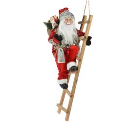 Postavička Santa na rebríku, 25x30x65cm, plast/plyš/drevo, červený