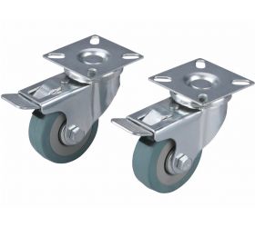 Koliesko nábytkové otočné s brzdou 50mm, 2ks, PVC, šedé