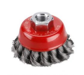 Kartáč hrnčekový M14 vrkočový, oceľový drôt 0,5mm, 80mm