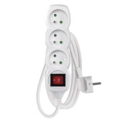 Predlžovací kábel s vypínačom – 3 zásuvky, 1,2m, biely