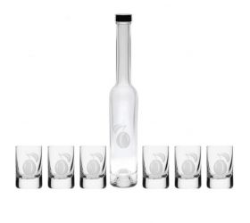 Štamprlík a fľaša na alkohol slivka dizajn, sada 6ks +1ks