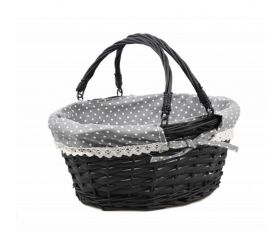 Košík oválny 35x27x16/28cm so sivou výstelkou, čierny