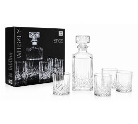 Fľaša na whisky + 4 poháre, sklo