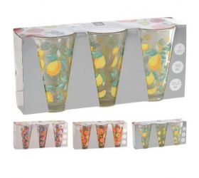 Pohár na vodu 300ml sada 3ks mix ovocie sklo
