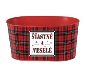 Kvetináč vianočný plechový 225x110 mm oválny, Šťastné a veselé
