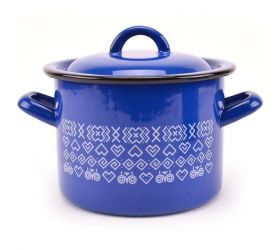 Hrniec smaltovaný s pokrievkou, 30cm / 17,5L, dekor Čičmany
