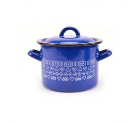 Hrniec smaltovaný s pokrievkou, 16cm / 2,5L, dekor Čičmany
