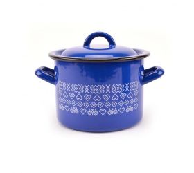 Hrniec smaltovaný s pokrievkou, 19cm / 4L, dekor Čičmany