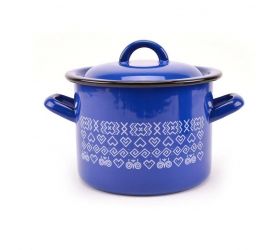 Hrniec smaltovaný s pokrievkou, 21cm / 6 L, dekor Čičmany