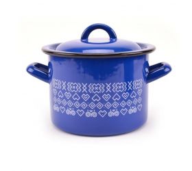 Hrniec smaltovaný s pokrievkou, 23cm / 8L, dekor Čičmany
