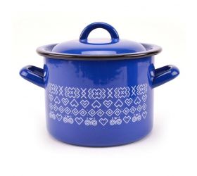 Hrniec smaltovaný s pokrievkou, 25cm / 10L, dekor Čičmany