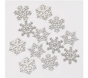 Dekorácia vločka 4,5x0,3x4,5cm, mix sada 12ks, drevo, biela 