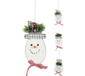 Ozdoba závesná snehuliak 15 cm strieborná mix
