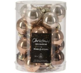Amber vianočná guľa, sklenená, 2,5 cm, sada 24 ks, Amber hnedá/zlatá/krémová mix