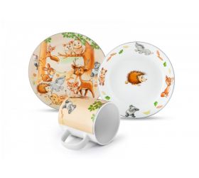 Tanier detský porcelánový 3-dielna sada LESNÉ ZVIERATKÁ