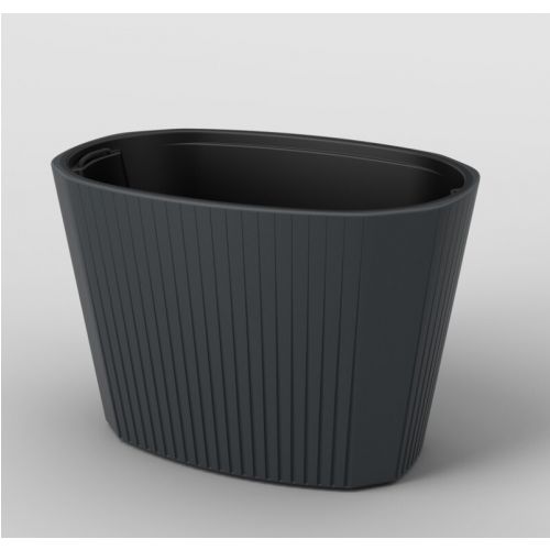 Kvetináč plastový oválny MUZA, antracit, 593x394 mm, výška 407 mm, s vložkou