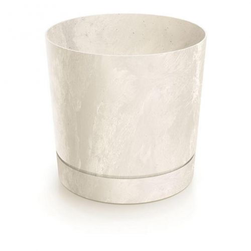 Kvetináč s miskou plastový, priemer 178mm, TUBO P BETON EFFECT, krémový, výška 175mm