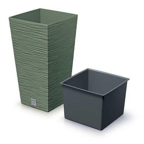 Kvetináč plastový 240x240 mm FURU SQUARE zelený, výška 450 mm s vložkou