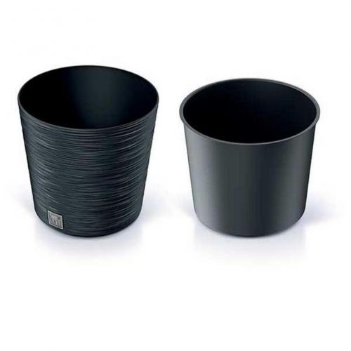 Kvetináč plastový, priemer 300mm, FURU ROUND, antracit, výška 295mm s vložkou