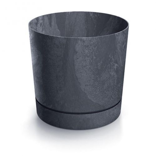 Kvetináč s miskou plastový, priemer 239mm, TUBO P BETON EFFECT, antracit, výška 231mm