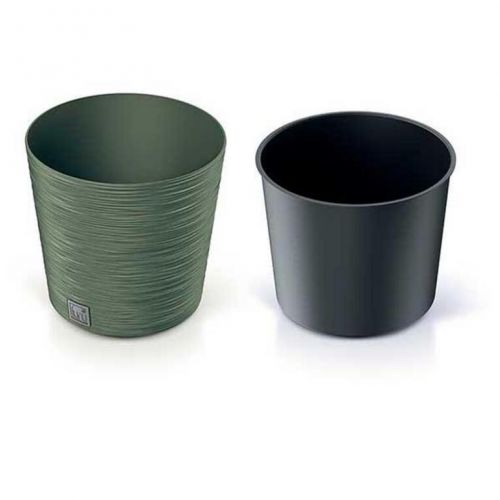 Kvetináč plastový priemer 250 mm FURU ROUND zelený výška 247 mm s vložkou